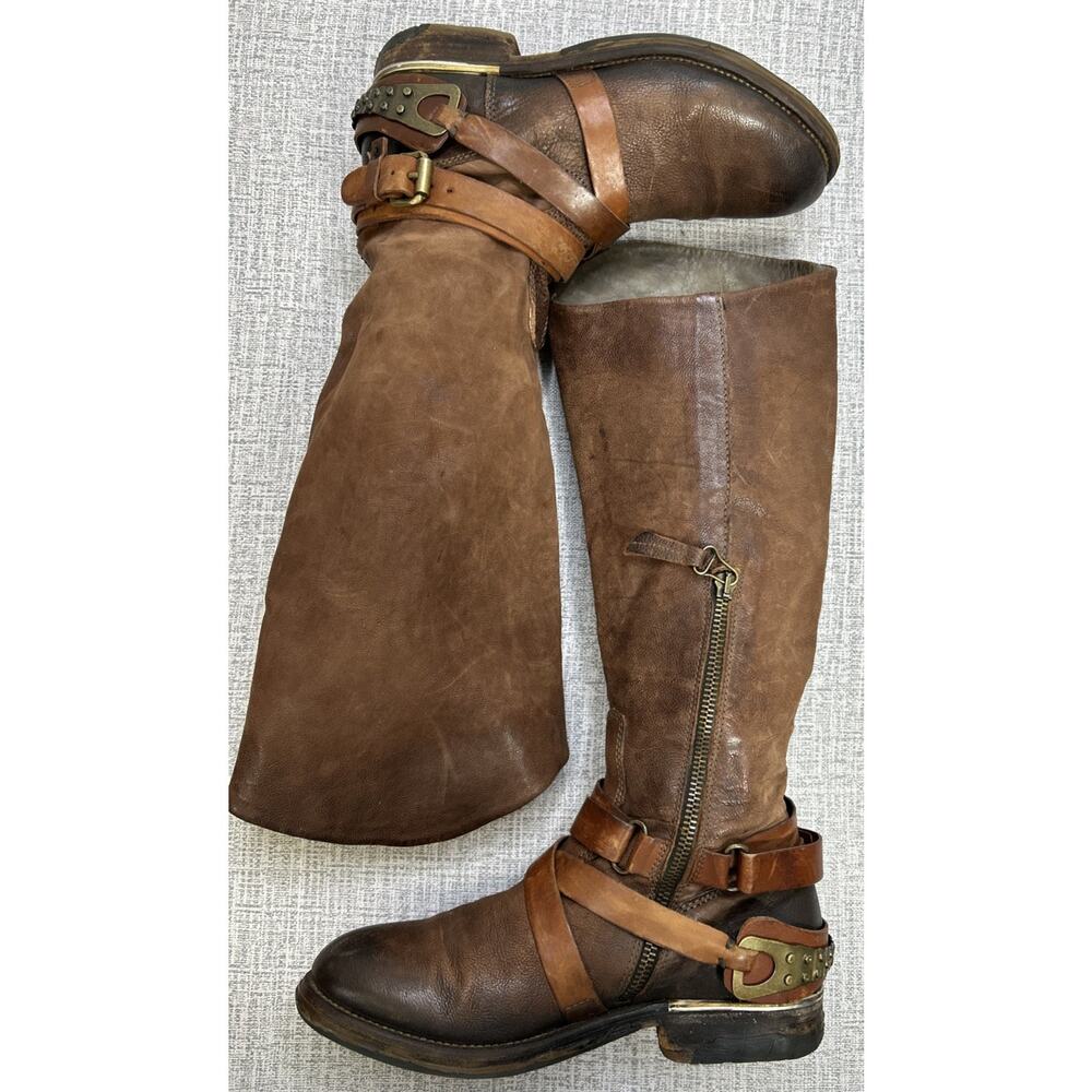 AS 98 Airstep Italian Zipper Boho Biker Brown Distressed Riding Boots 37/ 7 - Picture 6 of 16